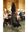 2 piece Deep Purple Sequin Criss Cross back Blouse with Grey/Brown Skirt