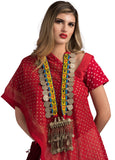 White Red Double Layered Pleated Lehenga