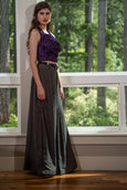 2 piece Deep Purple Sequin Criss Cross back Blouse with Grey/Brown Skirt