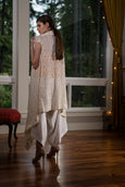 3 Piece Box Pant with Bright Yellow Brocade Top with Georgette Sequin Cape