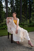 3 Piece Box Pant with Bright Yellow Brocade Top with Georgette Sequin Cape