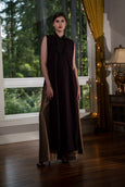 3 Piece Burgundy/Black Gown with Brown Palazzo