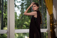 3 Piece Burgundy/Black Gown with Brown Palazzo