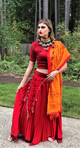 Red Pleated Lehenga