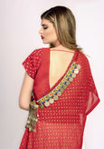 White Red Double Layered Pleated Lehenga