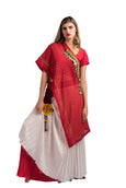 White Red Double Layered Pleated Lehenga