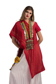 White Red Double Layered Pleated Lehenga