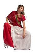 White Red Double Layered Pleated Lehenga