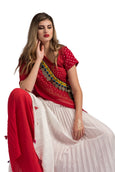 White Red Double Layered Pleated Lehenga