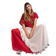 White Red Double Layered Pleated Lehenga