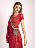 White Red Double Layered Pleated Lehenga