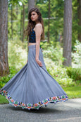 3 Piece Grey Silk Lehenga with handmade bead border