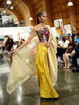 3 Piece Yellow/Gold Lehenga with Burgundy Brocade Blouse