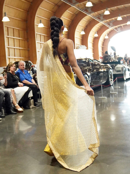 3 Piece Yellow/Gold Lehenga with Burgundy Brocade Blouse