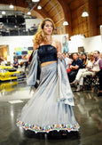 3 Piece Grey Silk Lehenga with handmade bead border