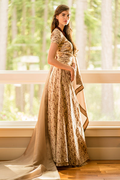 3 Piece Jacquard Print Silk Lehenga Set