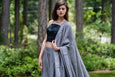 3 Piece Grey Silk Lehenga with handmade bead border