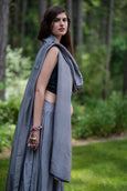 3 Piece Grey Silk Lehenga with handmade bead border