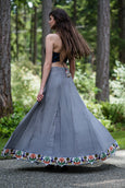 3 Piece Grey Silk Lehenga with handmade bead border