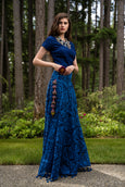3 Piece Royal Blue Patchwork Lehenga Set