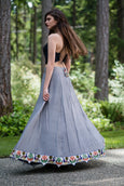 3 Piece Grey Silk Lehenga with handmade bead border
