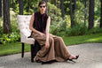 3 Piece Burgundy/Black Gown with Brown Palazzo
