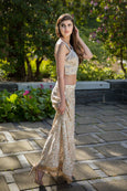 3 Piece Pastel Embroidery Lehenga with dusty silver/gold Blouse Set