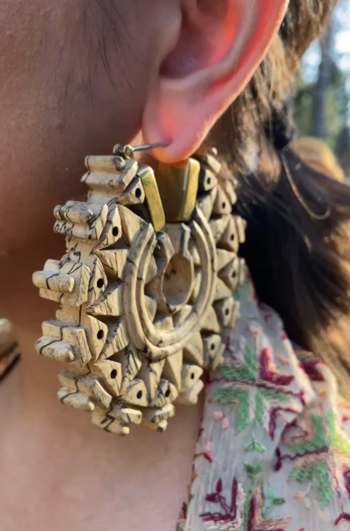 Huge Statement Wooden Carved Earrings