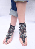 Black and Silver Glass Beads Foot Lace Harness